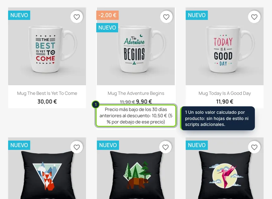 También en los listados de productos, solo en los rebajados.