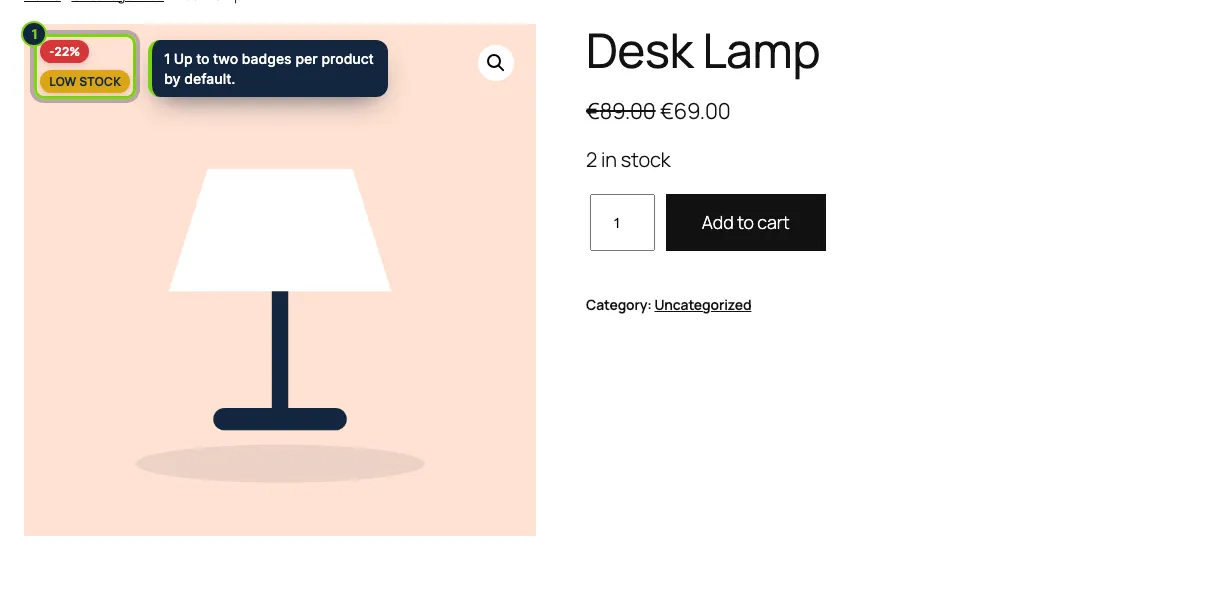 On the product page the badges sit on the gallery.