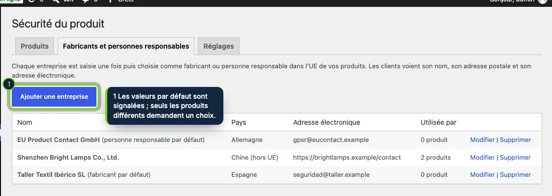 Produits › Sécurité du produit : fabricants et personnes responsables dans l’UE, saisis une seule fois.