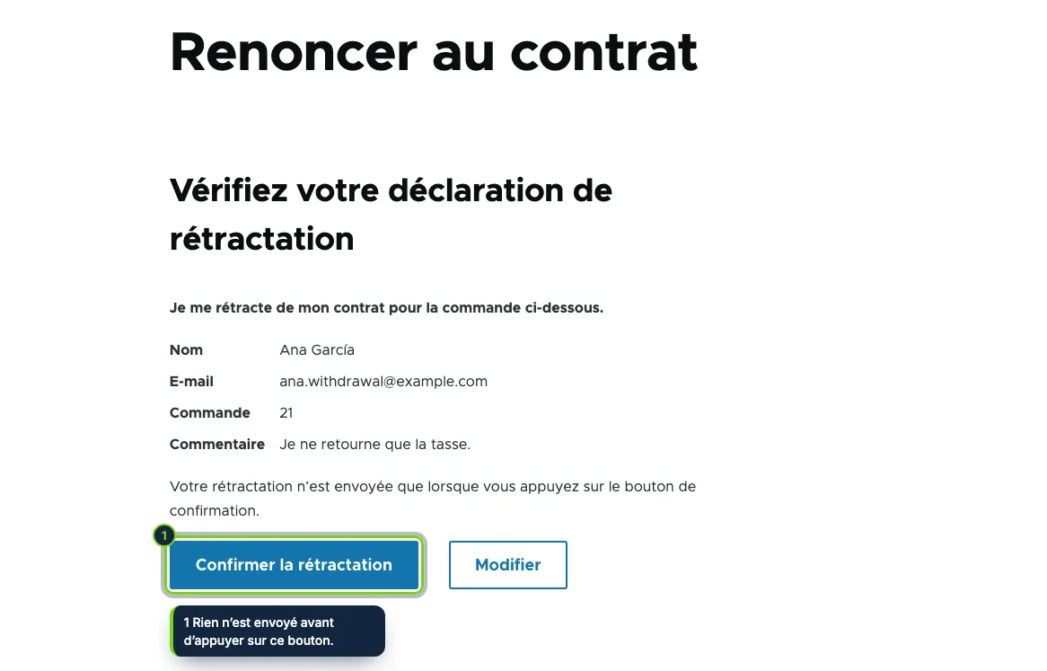 Étape 2 : le client vérifie sa déclaration et la confirme.