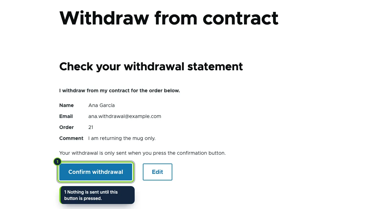 Step 2: the customer checks the statement and confirms it.