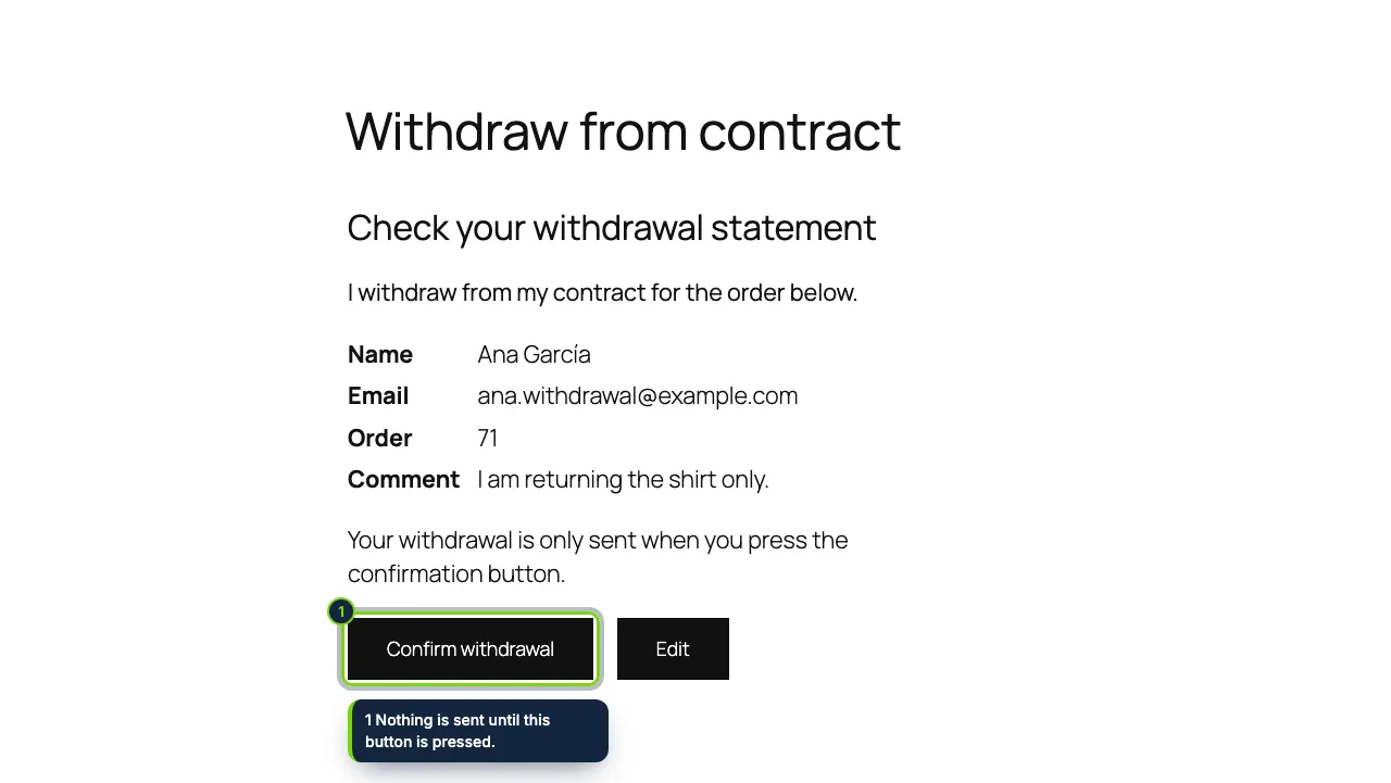 Step 2: the customer checks the statement and confirms it.