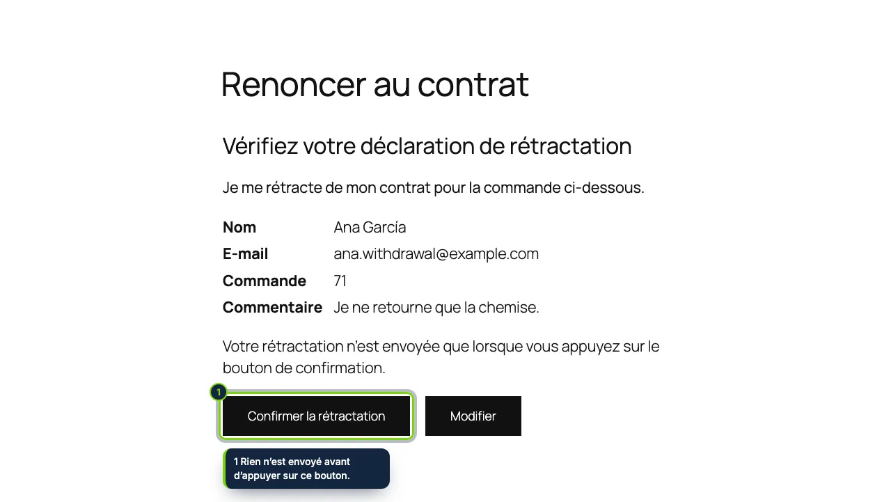Étape 2 : le client vérifie sa déclaration et la confirme.