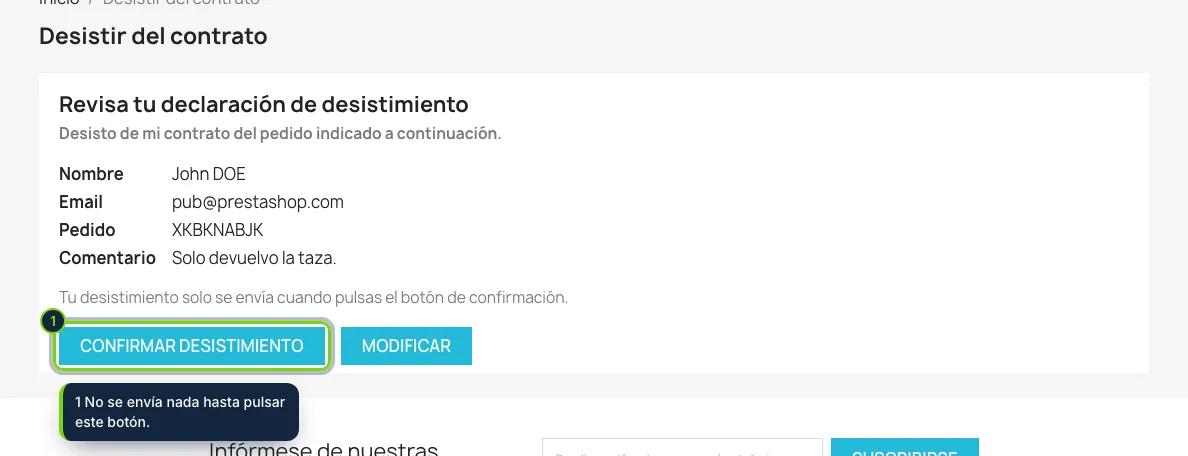 Paso 2: el cliente revisa la declaración y la confirma.