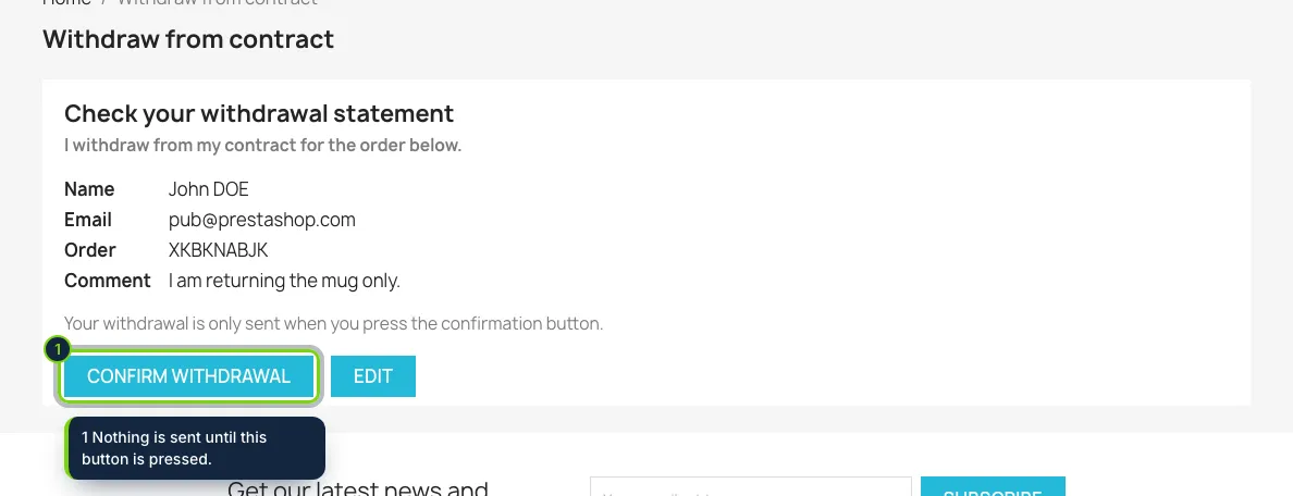 Step 2: the customer checks the statement and confirms it.