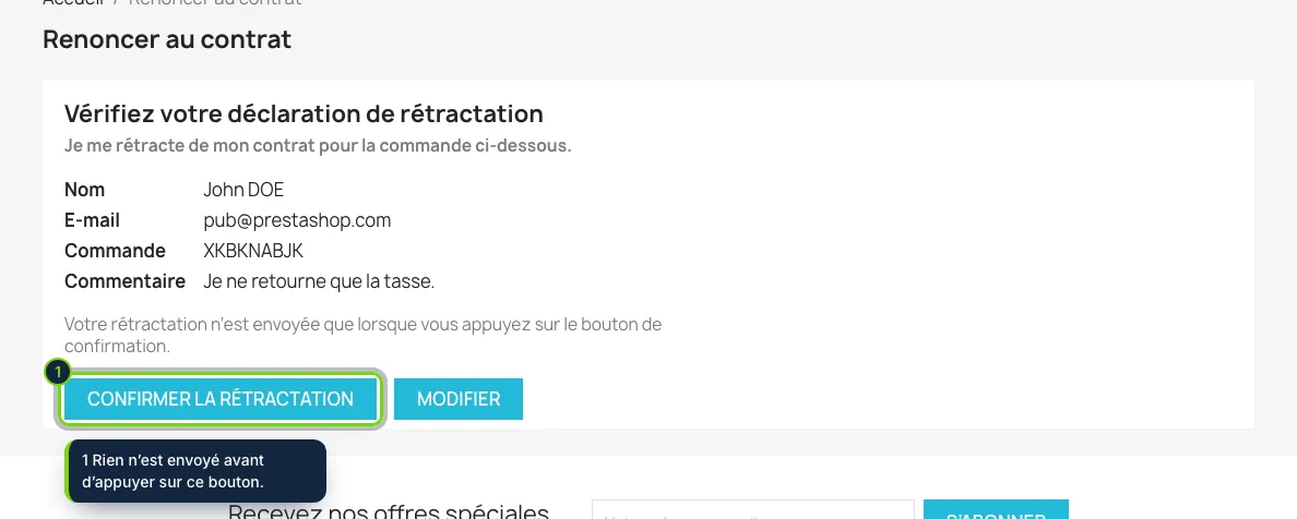 Étape 2 : le client vérifie sa déclaration et la confirme.