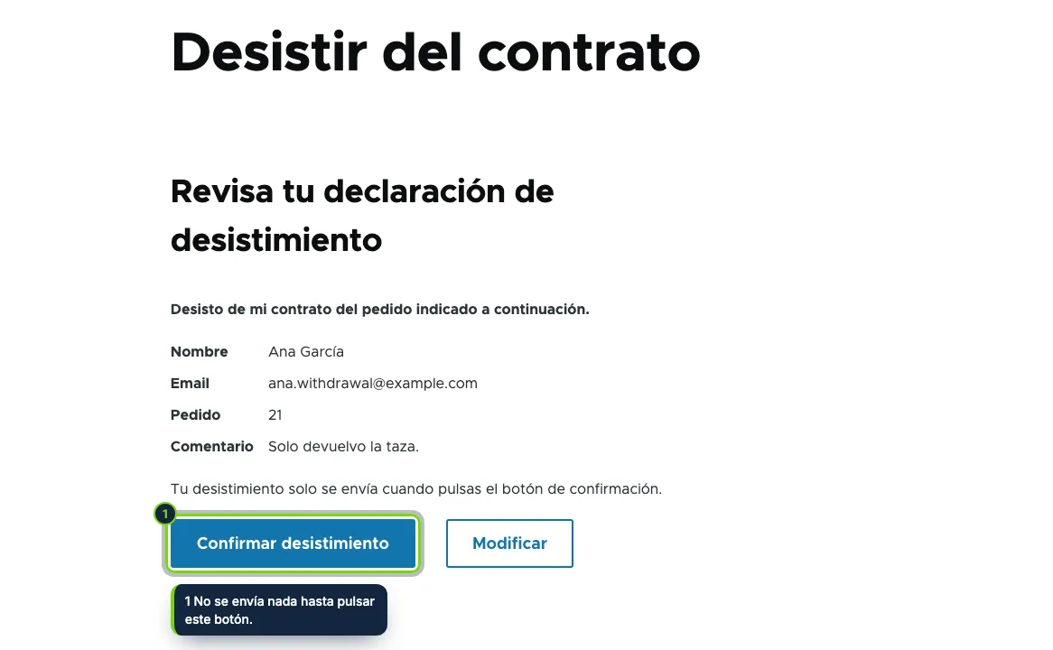 Paso 2: el cliente revisa la declaración y la confirma.