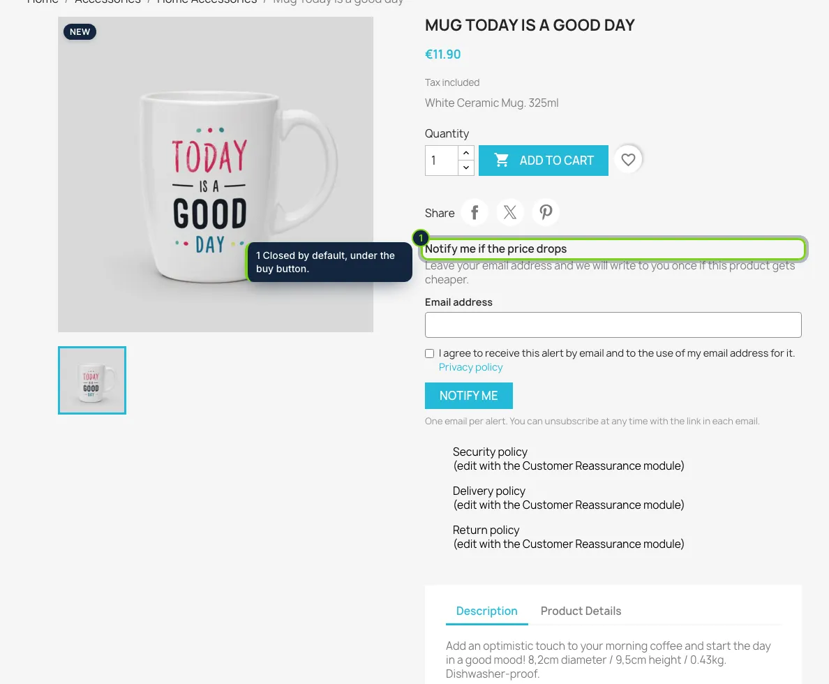 On products in stock, customers can ask to hear about a price drop.
