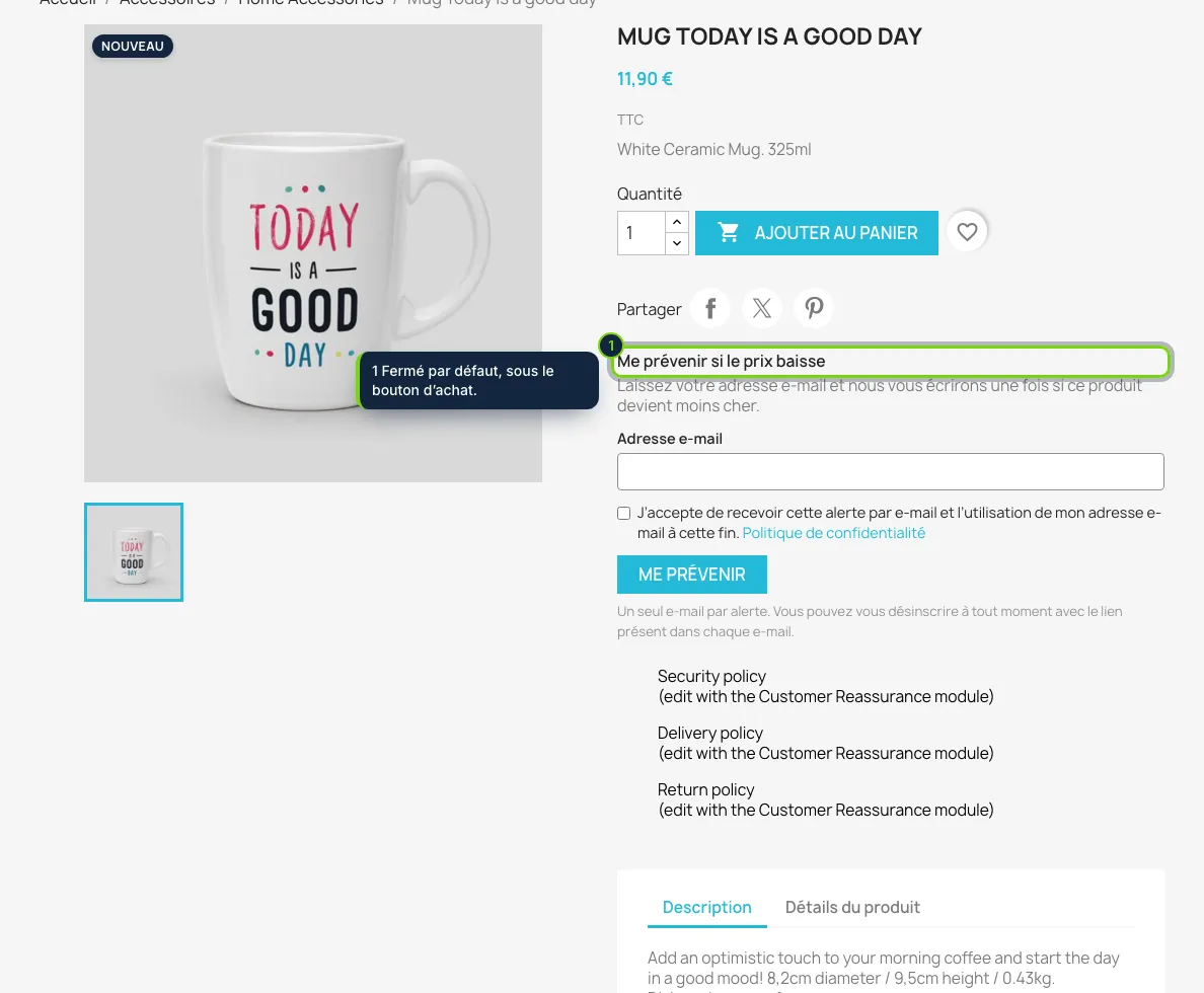 Sur les produits en stock, le client peut demander à être prévenu d’une baisse de prix.