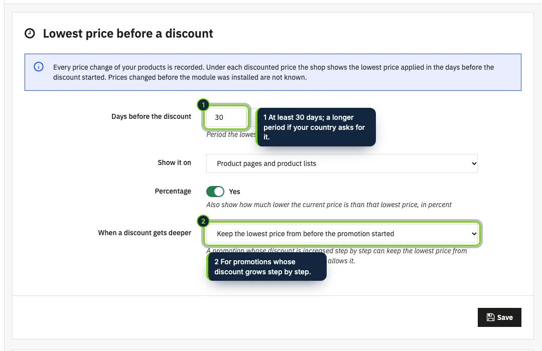 Module settings: four options with sensible defaults.