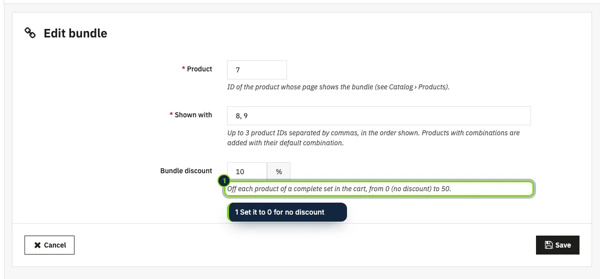 A bundle: the product, up to three products shown with it and the discount for buying them together.