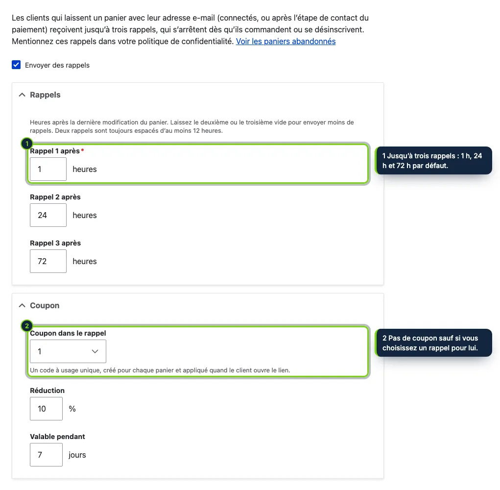 Commerce › Configuration › Paniers abandonnés.