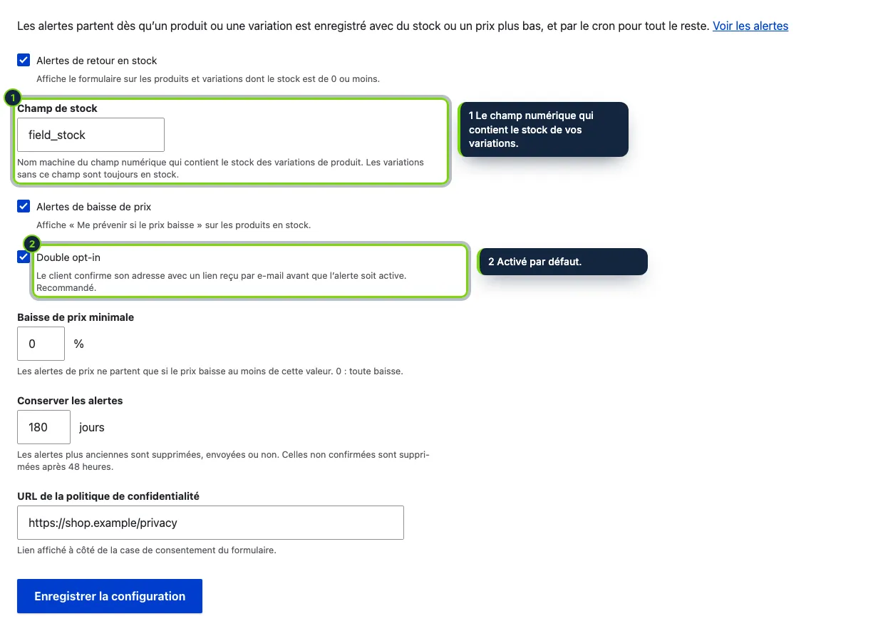 Commerce › Configuration › Alertes de stock.