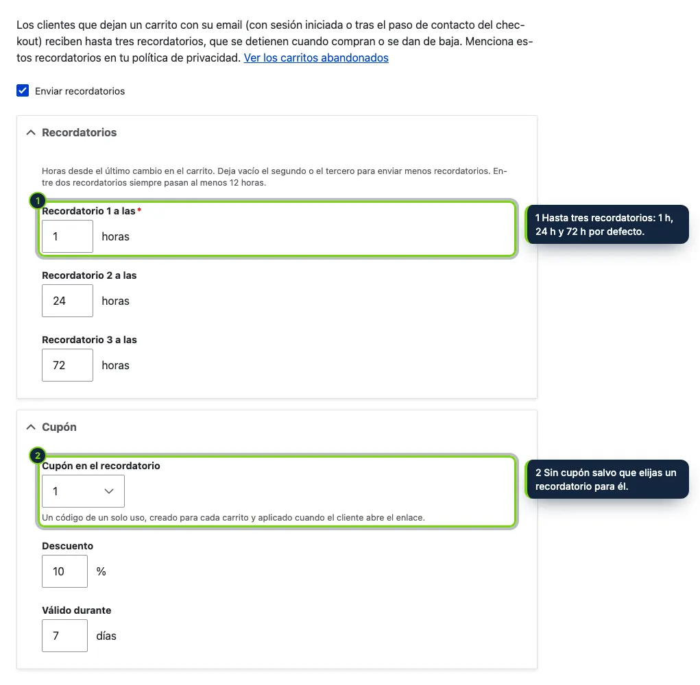 Commerce › Configuración › Carritos abandonados.